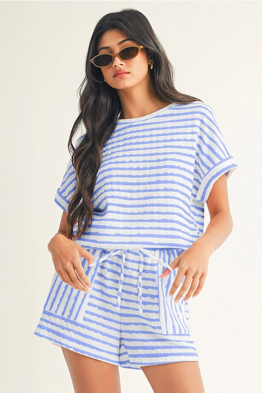 LDC Blue Striped Print Short Set