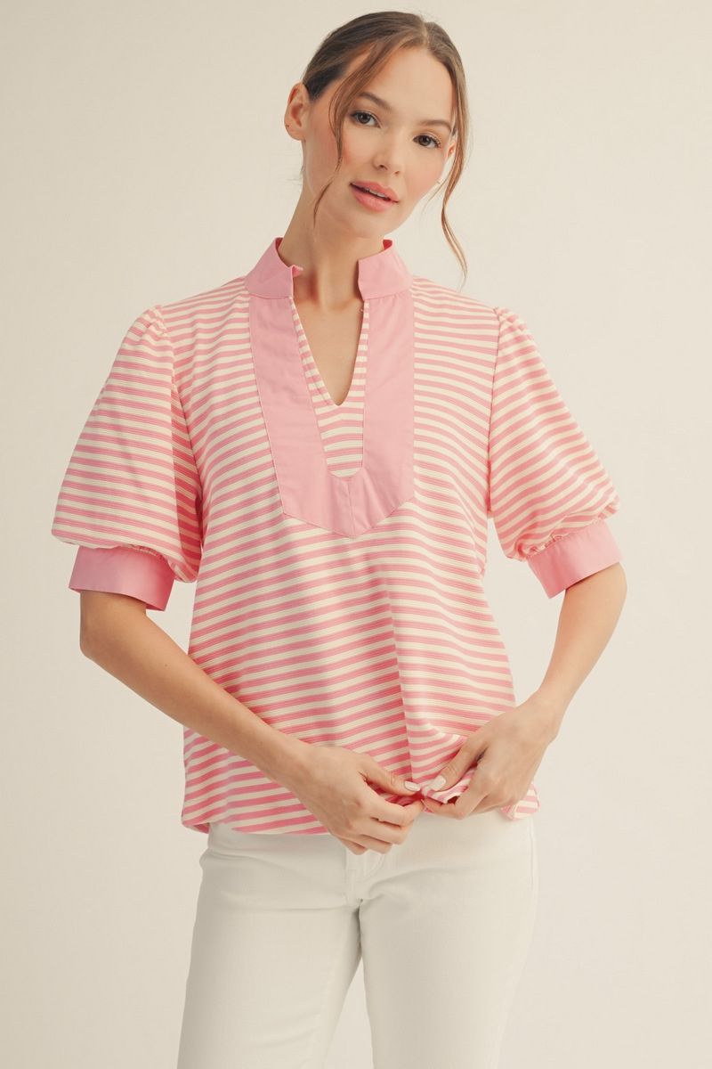 Jodifl Plus Puff Sleeve Striped Top