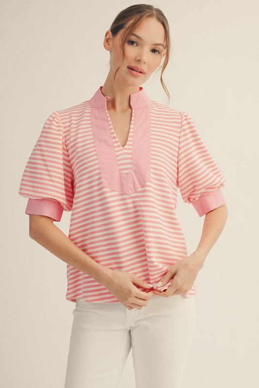 Jodifl Plus Puff Sleeve Striped Top