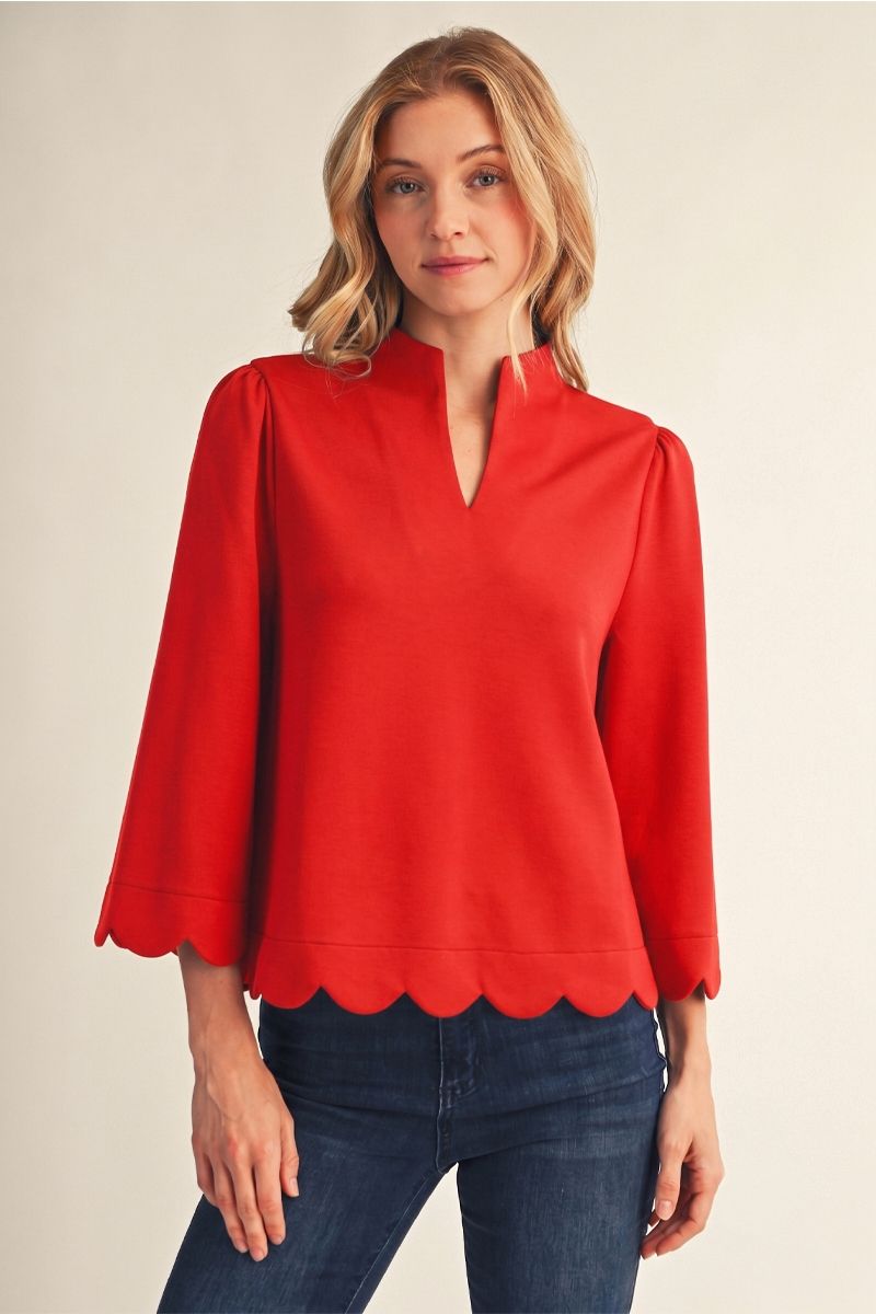 Jodifl 3/4 Scallop Sleeve Solid Top