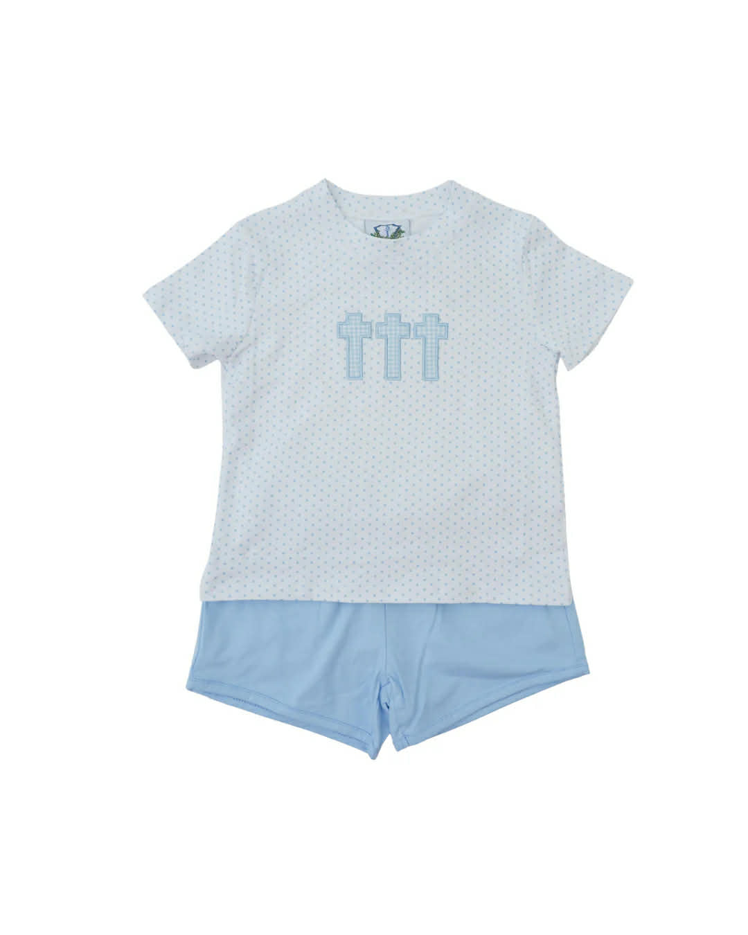 Southern Taters Blue Gingham Cross Trio Short Set