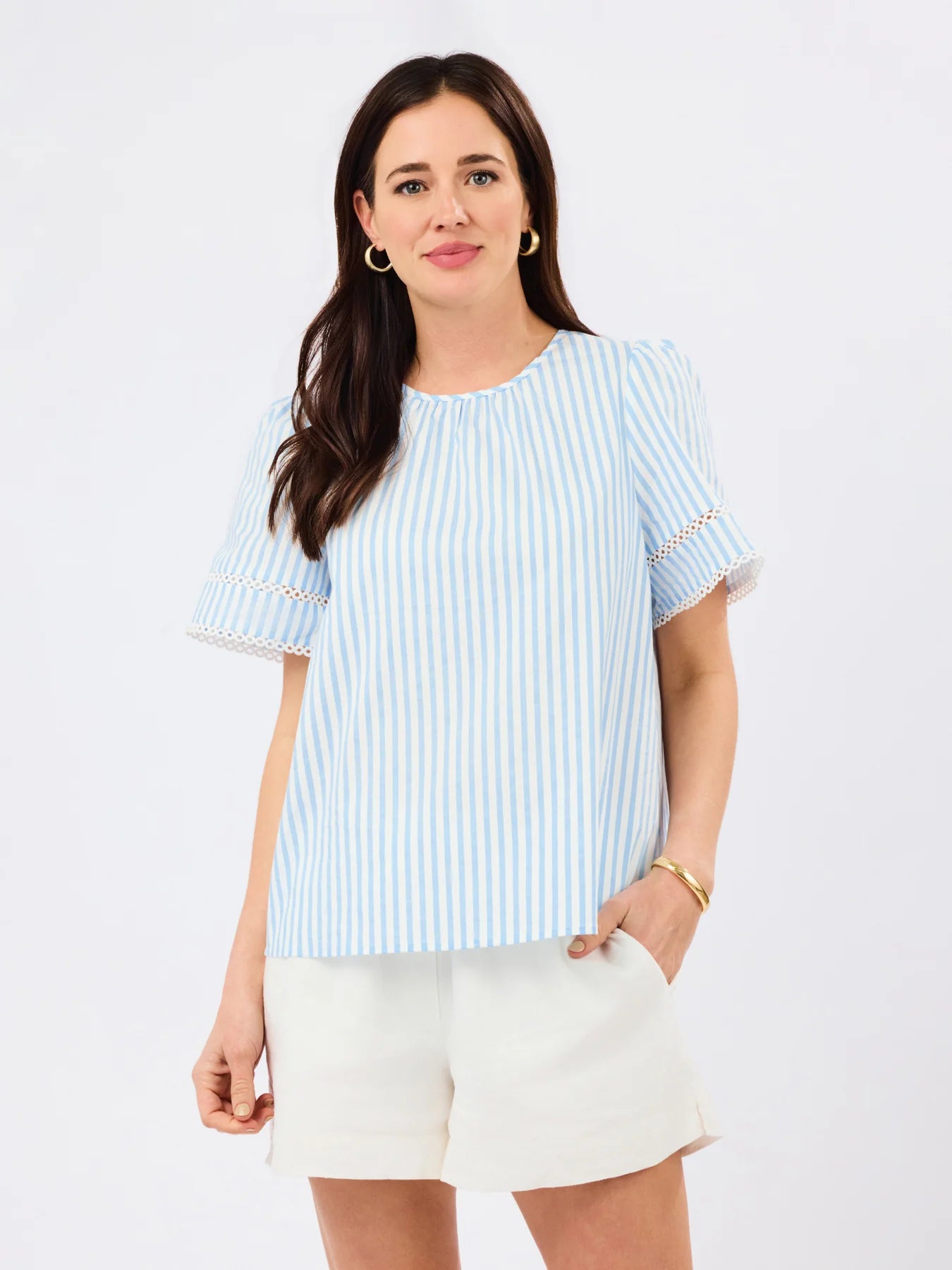 Mary Square Tabby Top - Blue Pinstripes