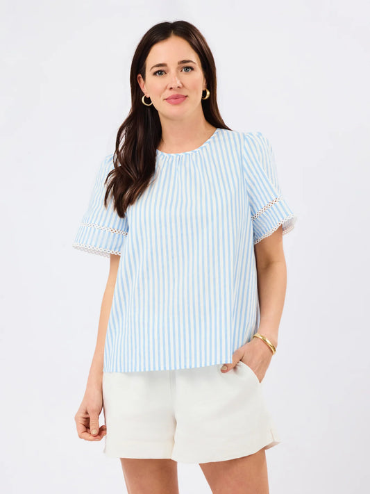 Mary Square Tabby Top - Blue Pinstripes