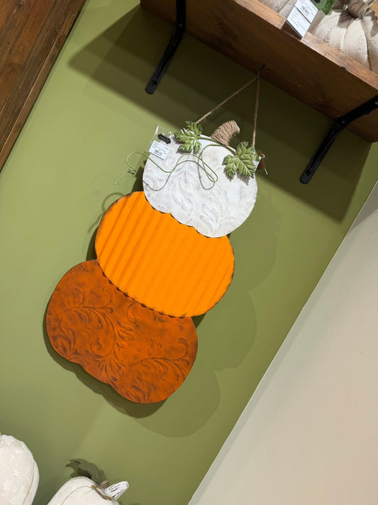 Mudpie Tin Pumpkin Stack Door Hanger