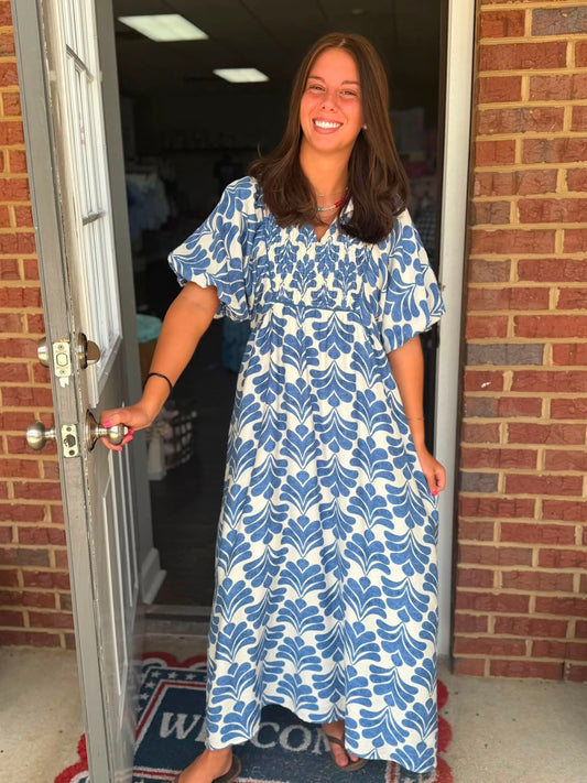 Jodifl Puff Sleeve Boho Floral Midi Dress