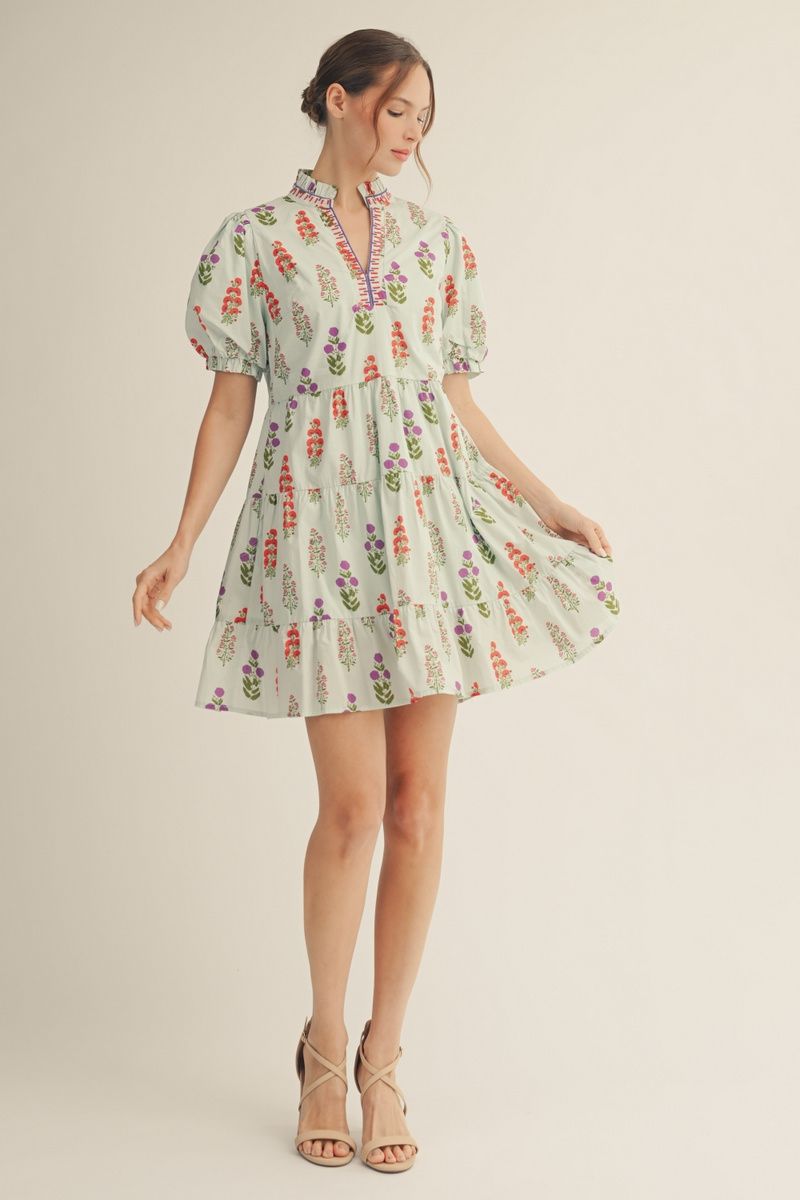 Jodifl Tiered Floral Dress with Embroidery Neck