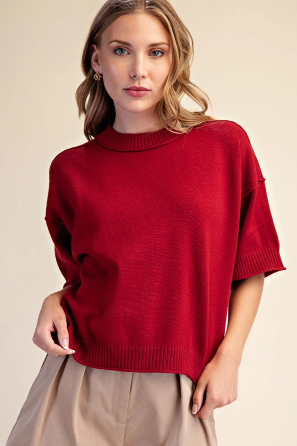 Glam Short Sleeve Crew Neck Sweater