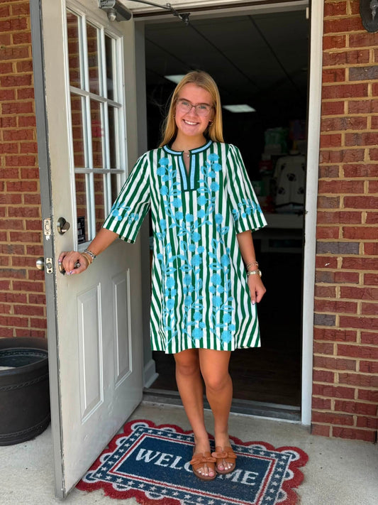 Jodifl Stripe Shift Dress with Embroidery