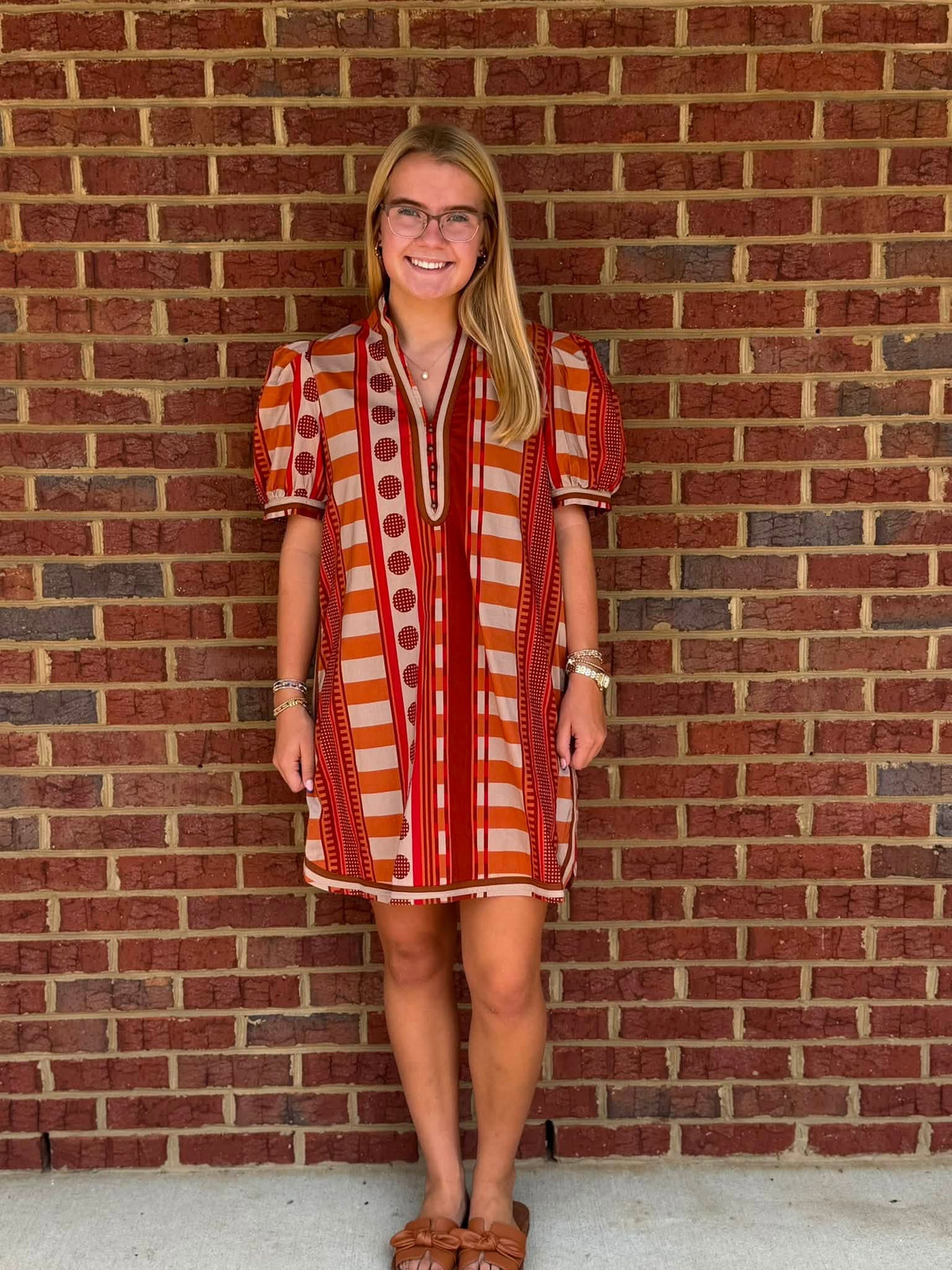 Entro Mixed Pattern Rust Dress