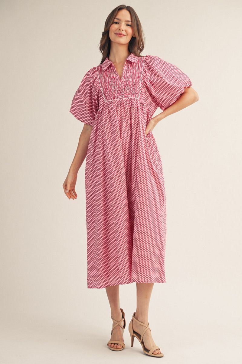 Jodifl Puff Sleeve Polka Dot Midi