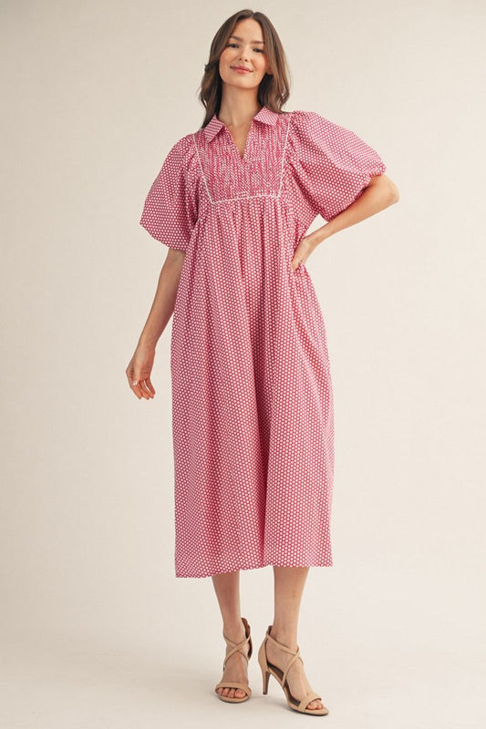 Jodifl Puff Sleeve Polka Dot Midi