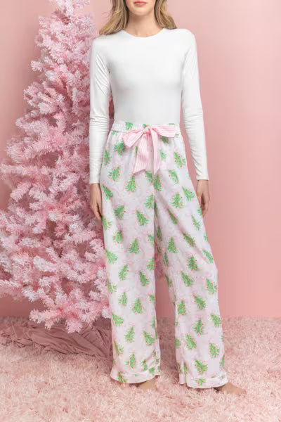 Mudpie White Bow Tree Pajama Pants