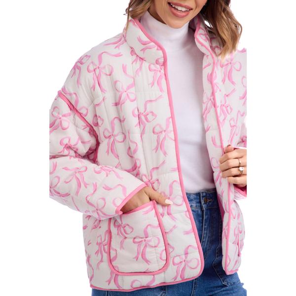 Mudpie Cher Quilted White/Pink Bow Jacket