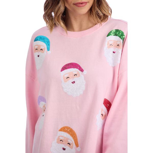 Mudpie Holiday Sparkle Sweatshirt - Colorful Santa