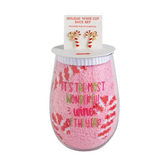 Mudpie Holiday Cup Gift Set with Earrings + Socks