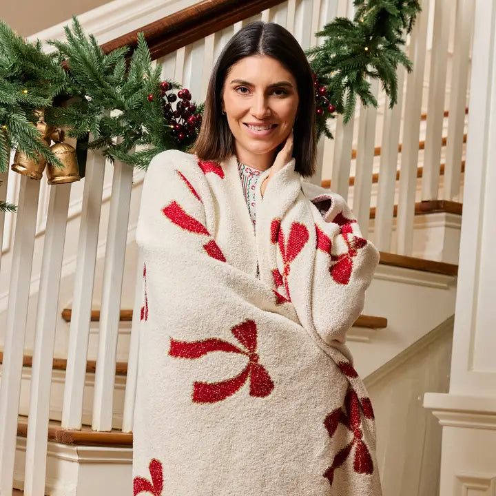 Mary Square Red Bows Throw Blanket