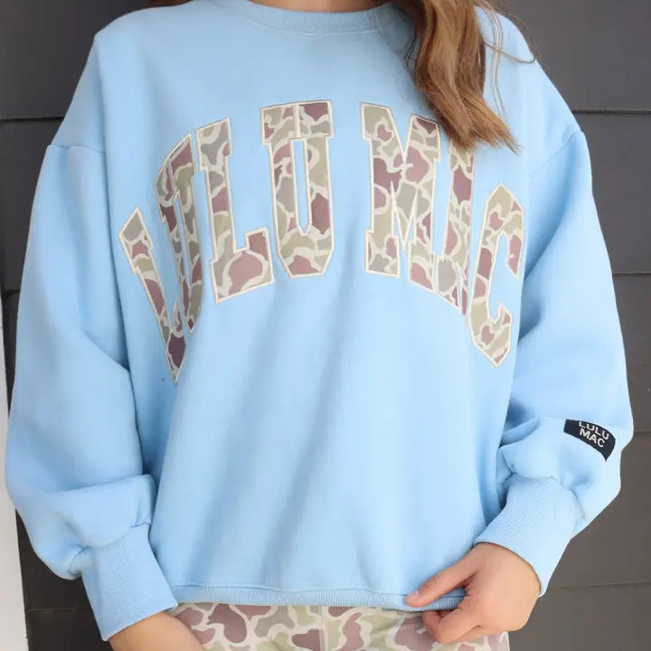 LULU MAC Camo Embroidered Blue Sweatshirt