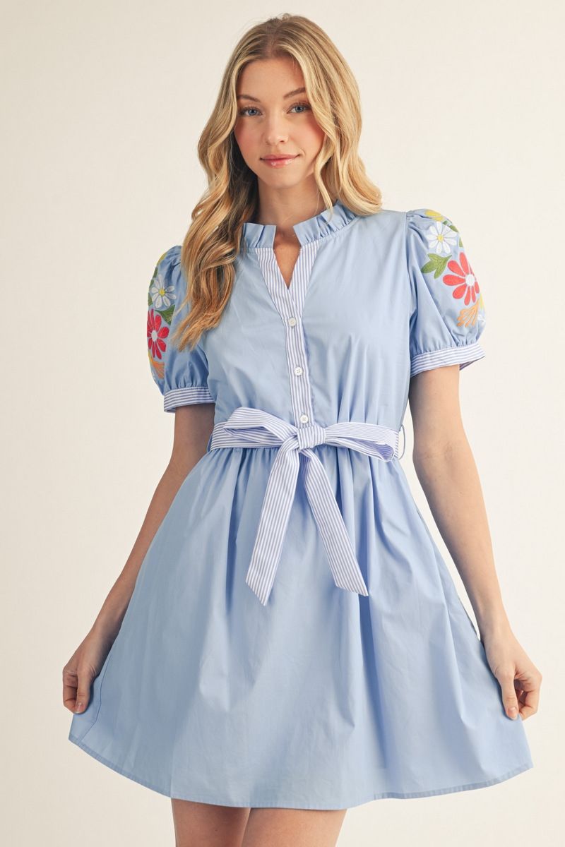 Jodifl Embroidery Short Sleeve Dress with Tie