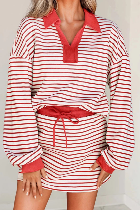 Aapparella Stripe Collared Pullover & Skort Set