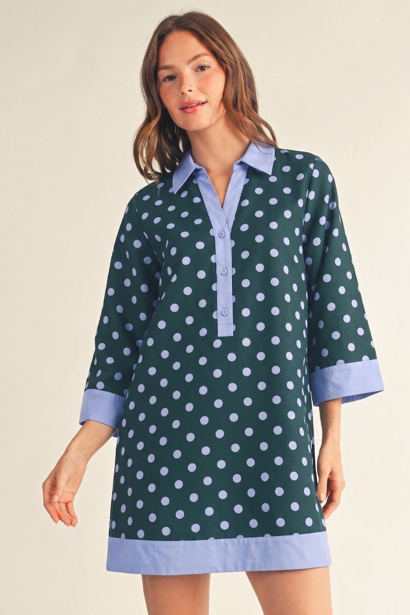 Jodifl 3/4 Sleeve Polka Dot Shift Dress
