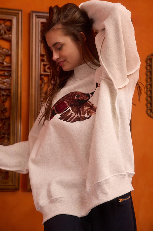BucketList Mallard Embroidered Mock Neck