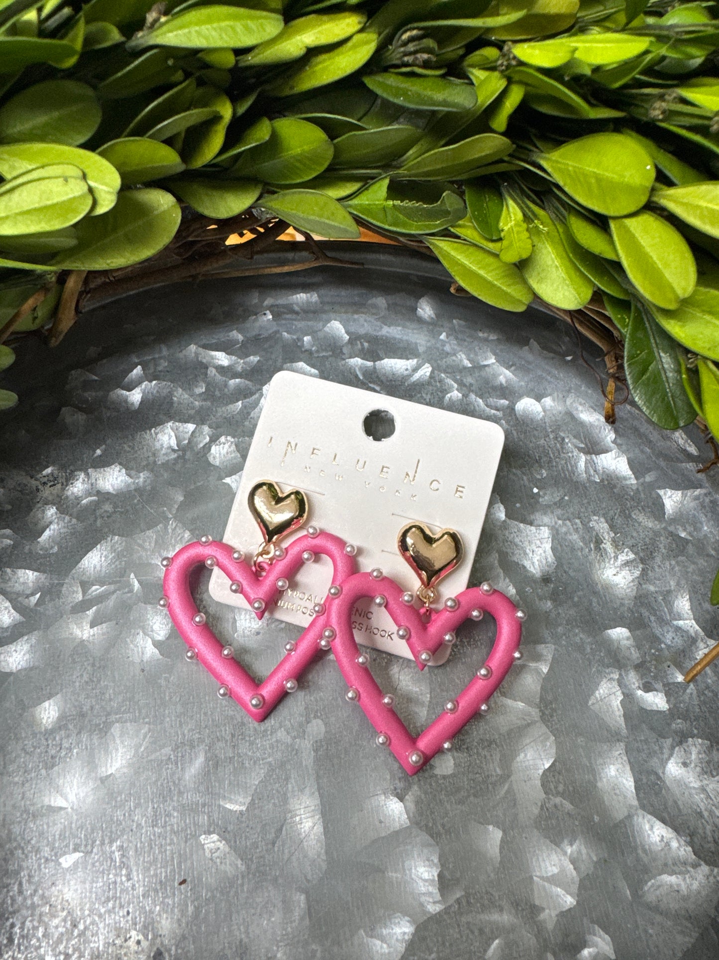 GS Pearl Heart Drop Earrings