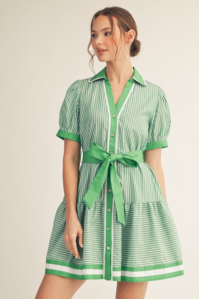 Jodifl Short Sleeve Stripe Dress with Tie