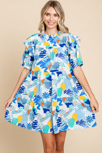 Jodifl Plus Abstract Pattern Tiered Dress - Blue