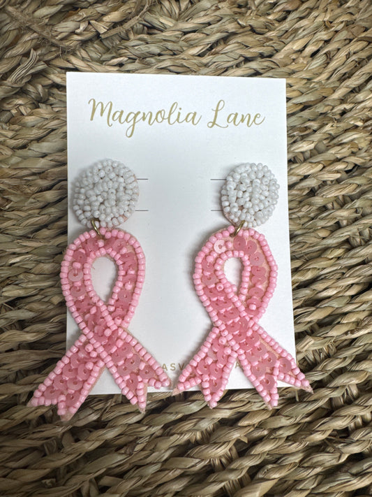 GS Beaded Pink Ribbon Earrings