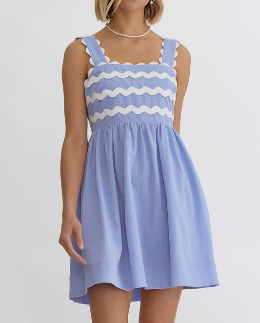 Entro Ric Rac Top Dress - Blue and White