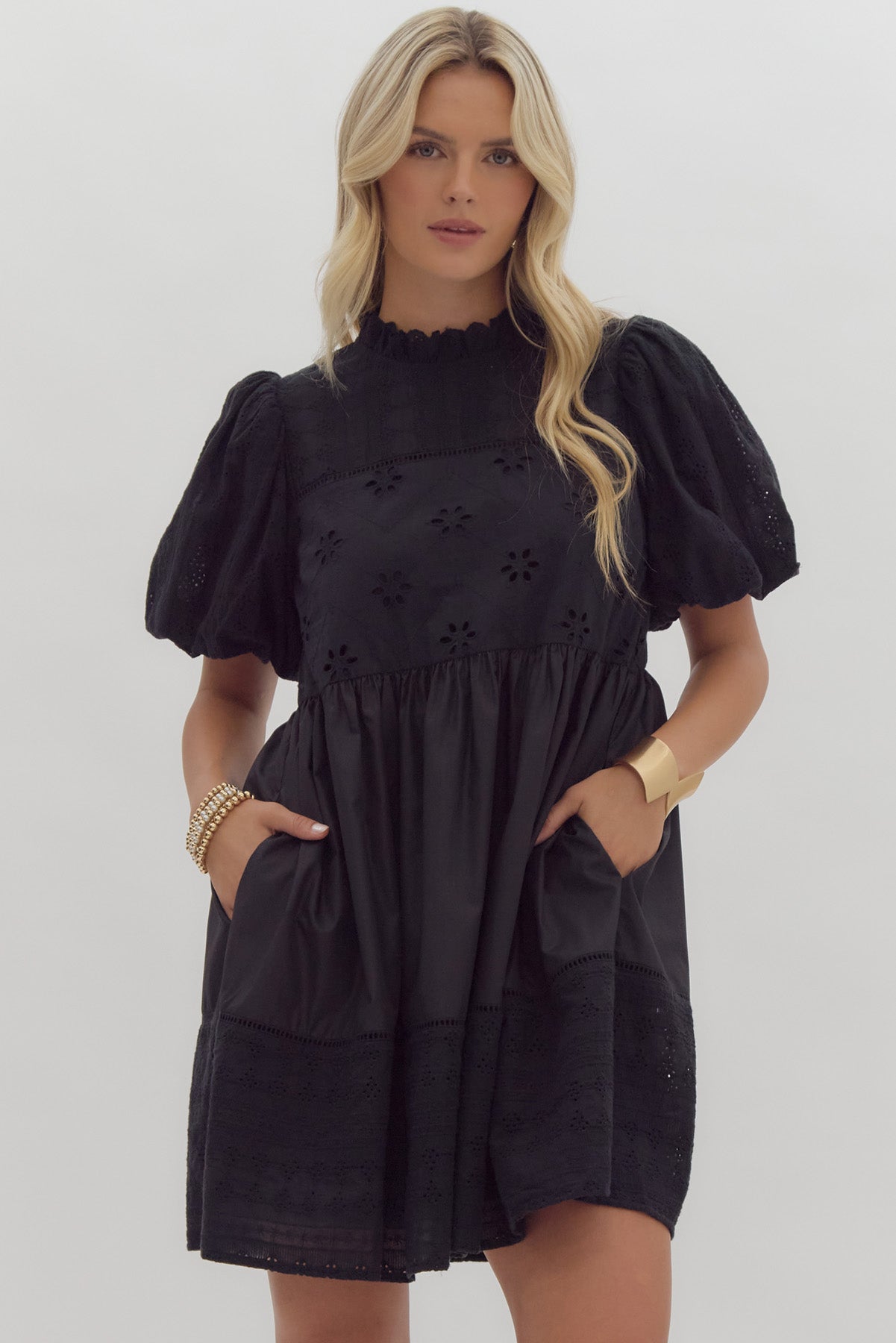 Entro Eyelet Puff Sleeve Dress