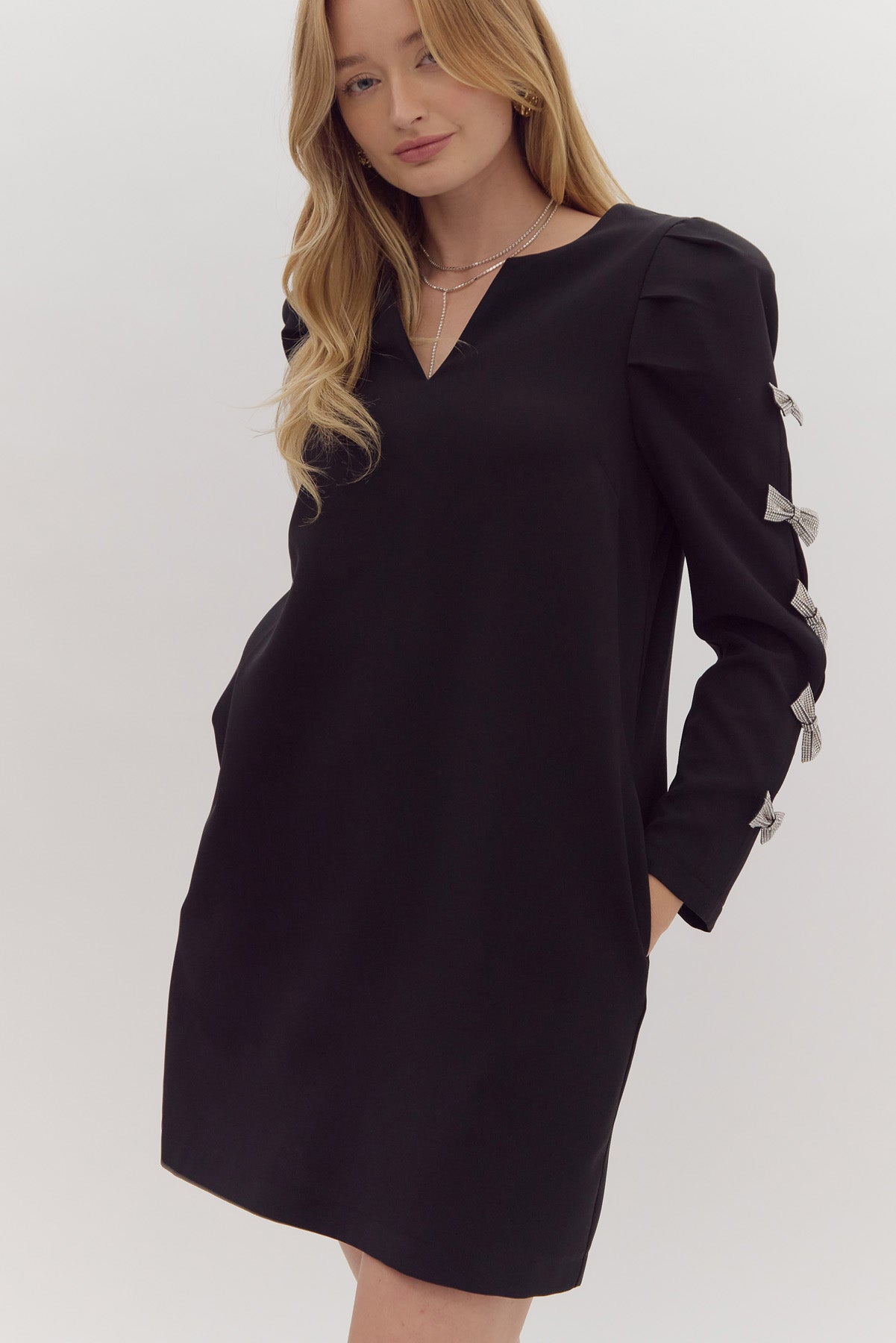 Entro Shift Dress with Rhinestone Bow Details