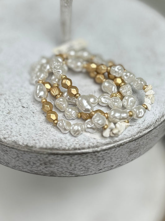 GS Baroque Pearl & Gold Metal Bracelet Set