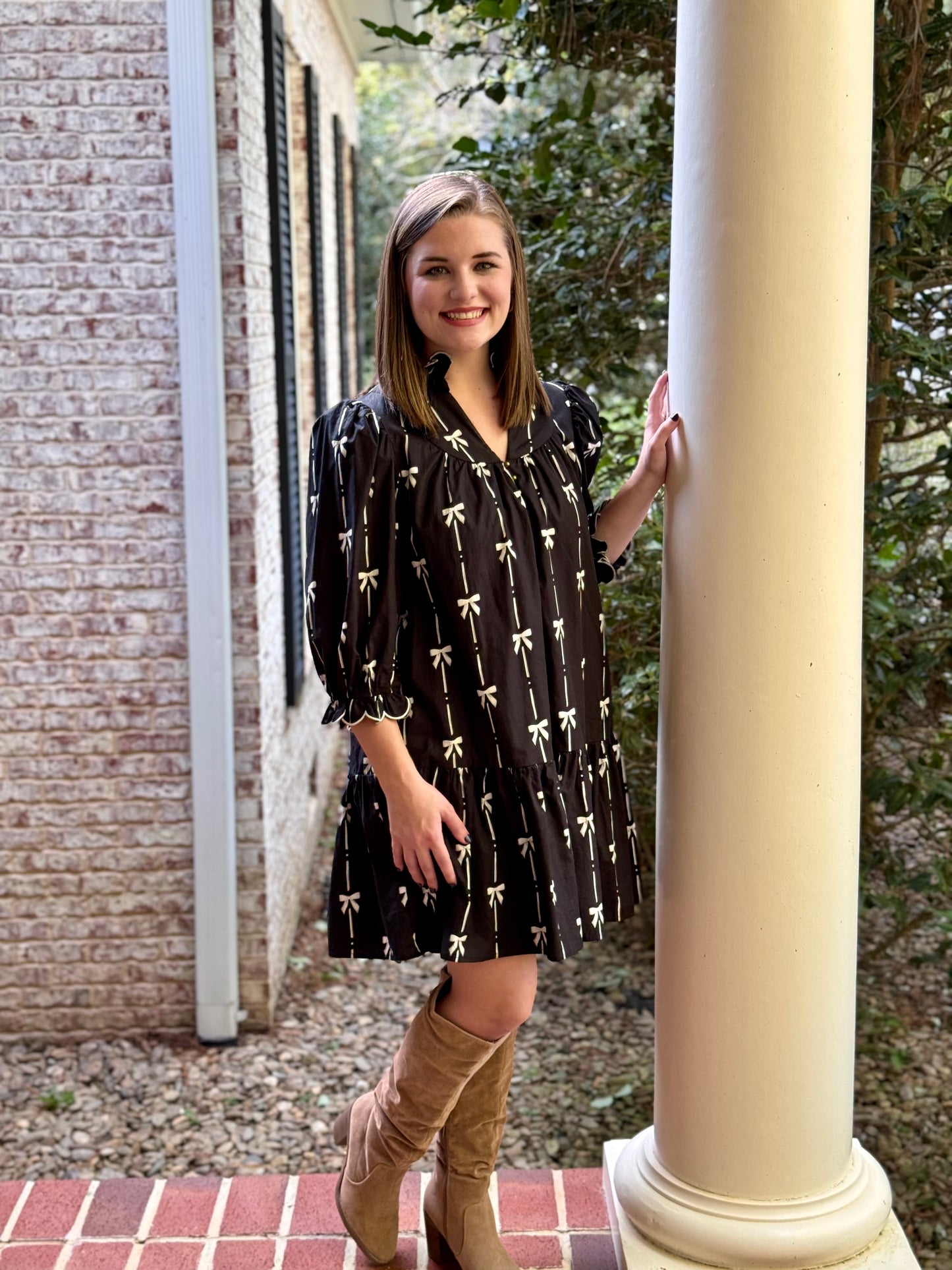 Entro Bow Print 3/4 Sleeve Dress