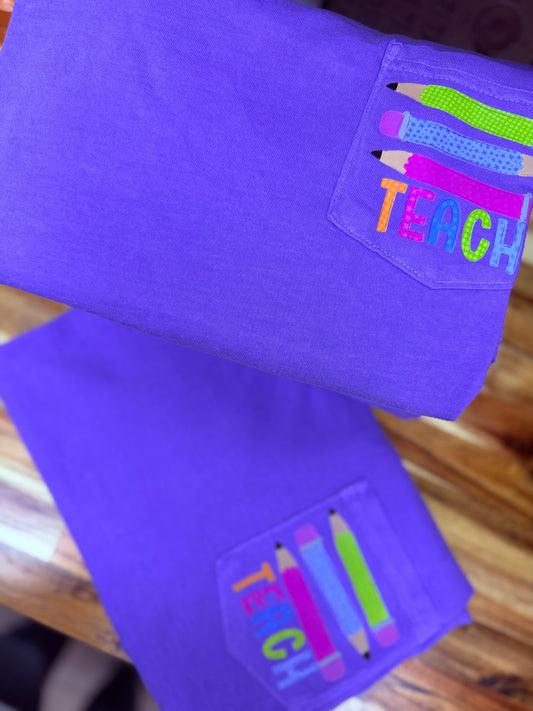 Teach Purple Comfort Color Pocket Tee