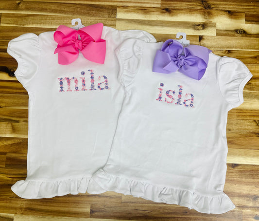 Embroidery Floral Girl Name Shirts