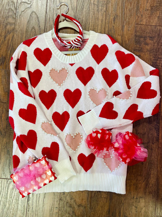 BIBI Heart Printed Pearl Sweater