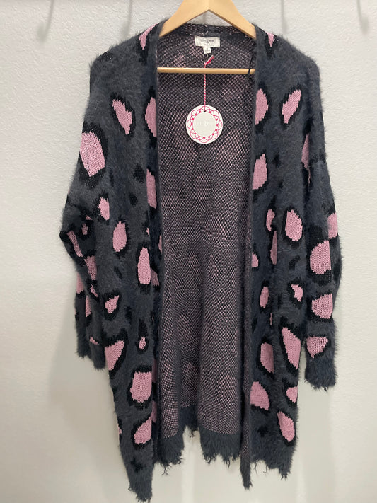 Umgee Leopard Cardigan - Gray/Pink