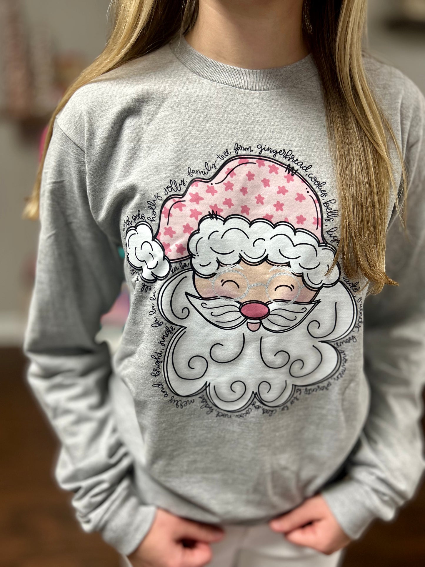 Sublimated Tee - Santa with Pink Star Hat