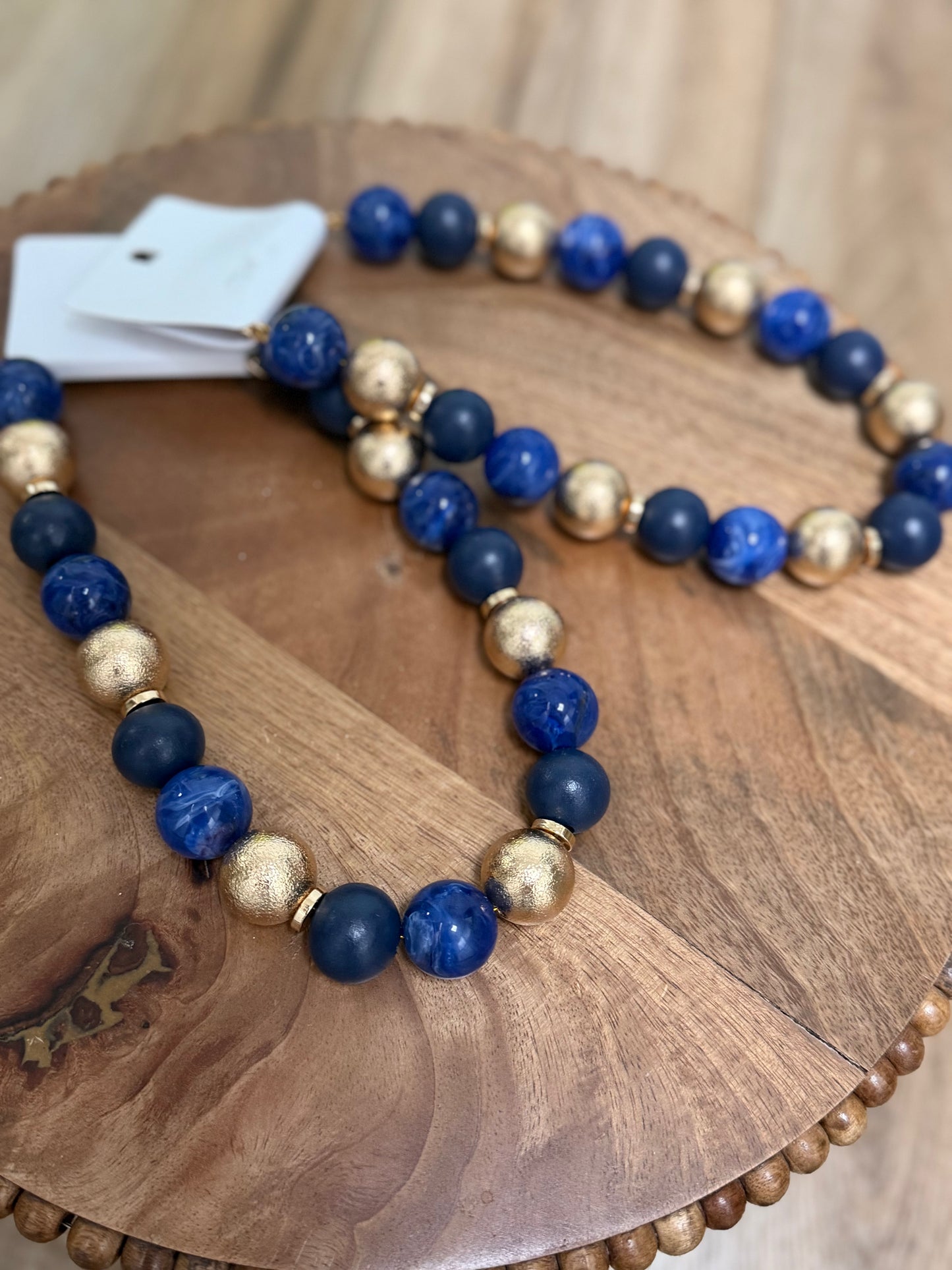 Mixed Chunky Bead Necklace - Dark Blue