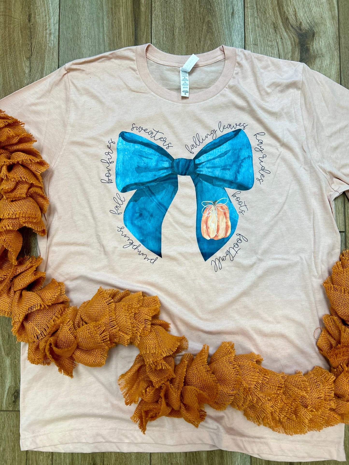 Sublimated Tee - Teal Pumpkin Bow on Peach