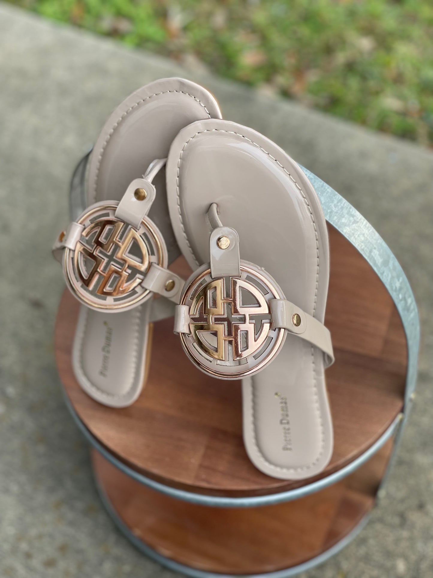 PD Limit Sandals - Patent Nude with Gold