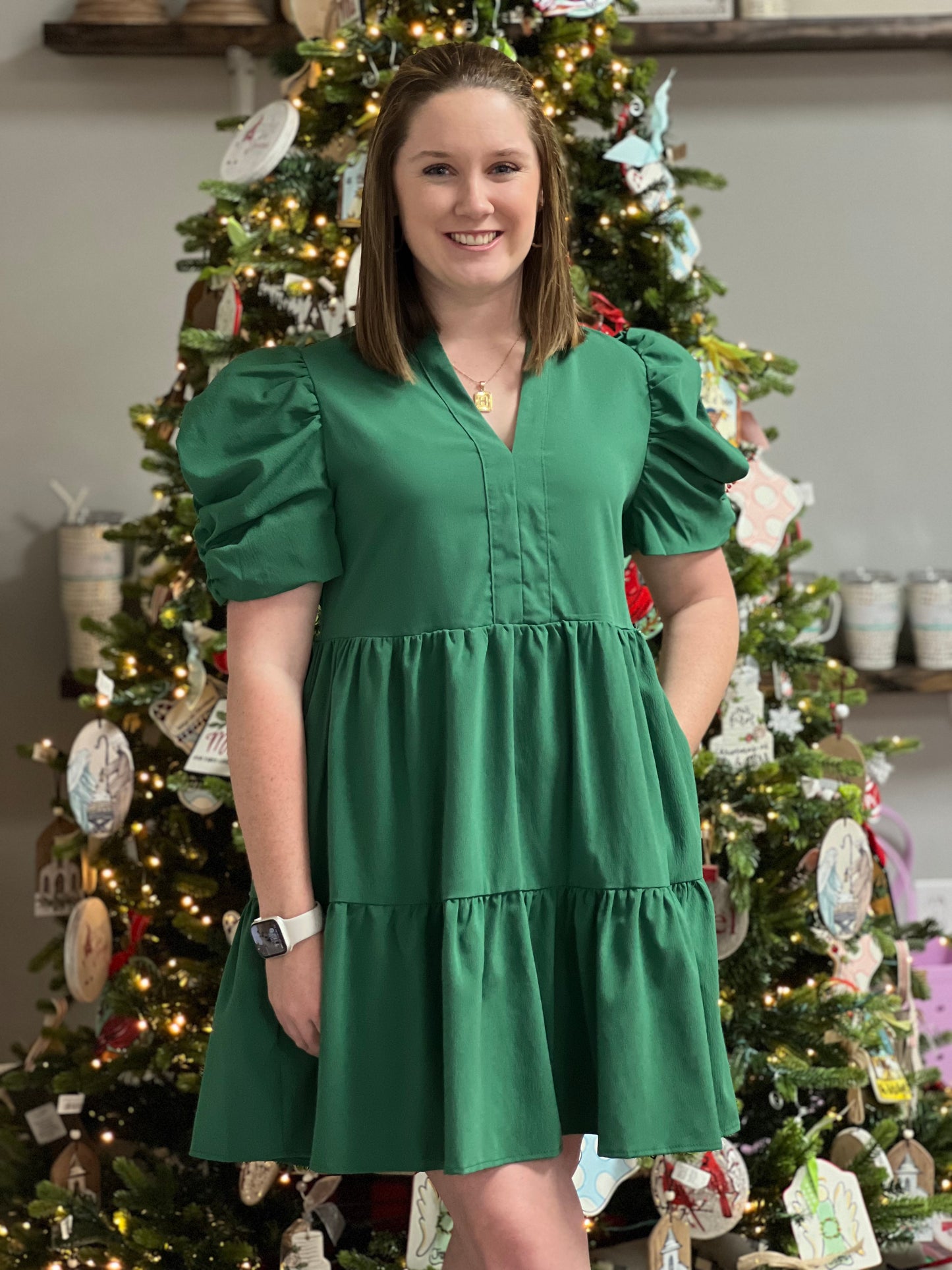 Entro Ruched Sleeve Dress - Emerald