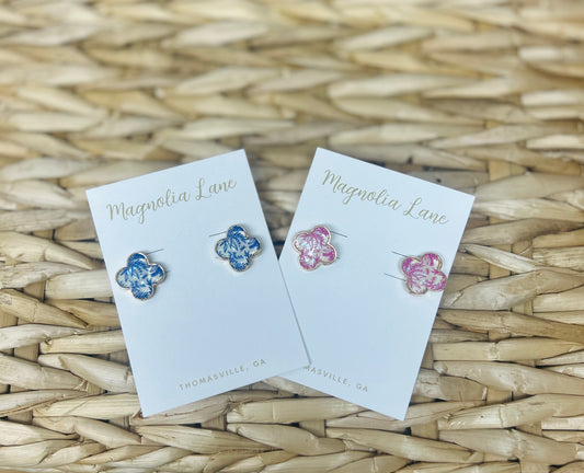 GS Floral Print Clover Earrings