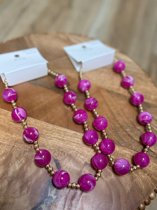 Magnetic Bead Necklace - Magenta