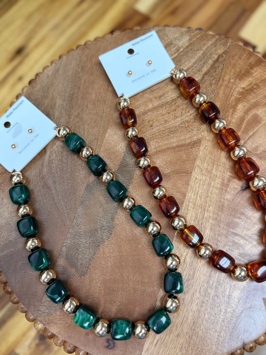 Square Bead + Gold Accent Necklaces