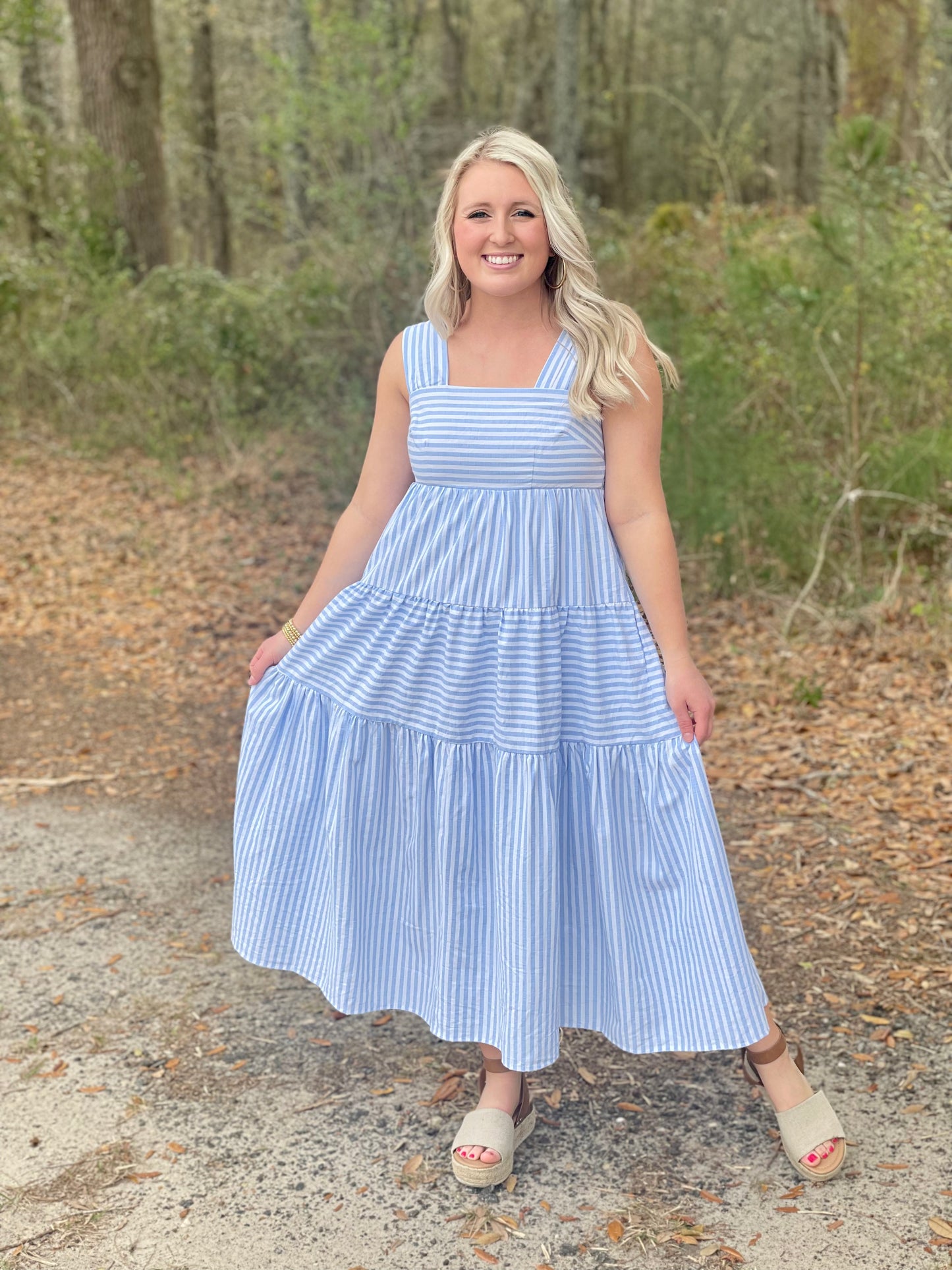 Entro Stripe Tiered Midi - Baby Blue