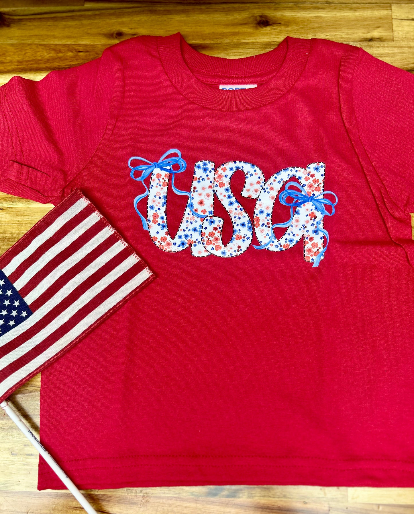 USA Floral Bow Kids Tshirt