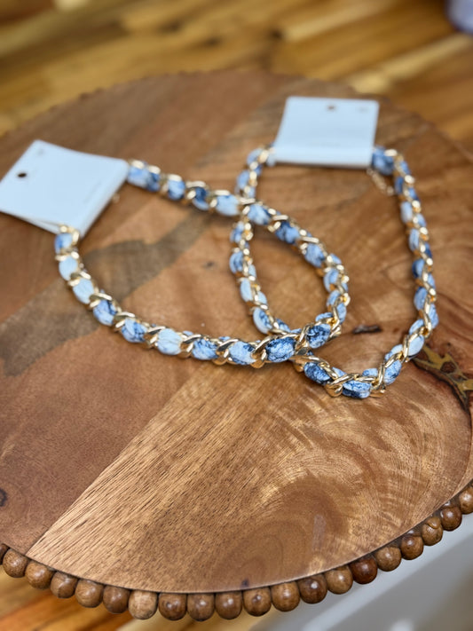 Blue and White Scarf Chain Necklace