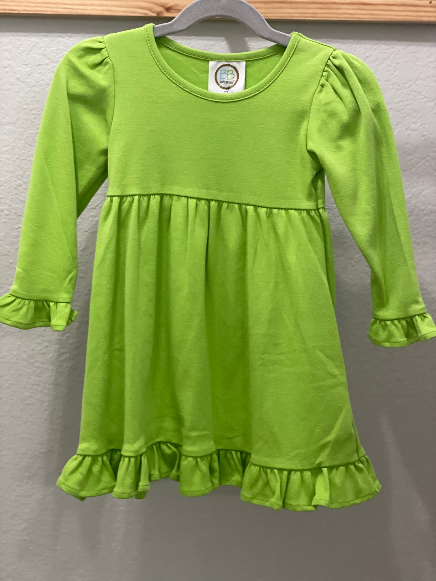 BB Long Sleeve Girl Dress - Lime - 2T